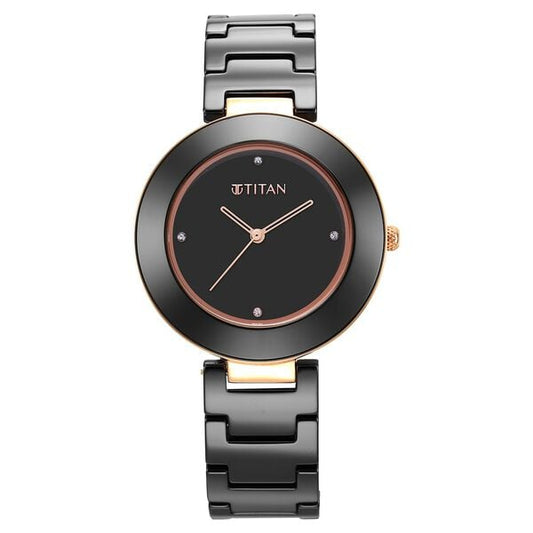 Titan 95189KC02 Women’s Black-Dial Analog Watch with Black Ceramic Strap