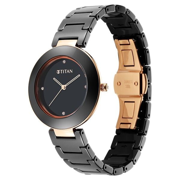 Titan 95189KC02 Women’s Black-Dial Analog Watch with Black Ceramic Strap