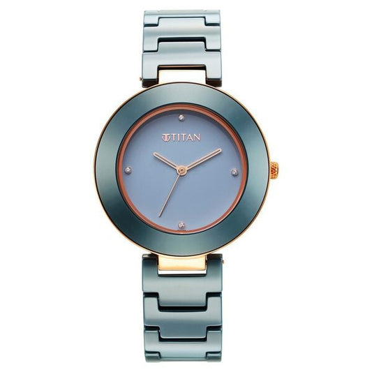 Titan 95189KC05 Blue Dial Ceramic Analog Watch for Women – Blue Ceramic Strap, Quartz Movement