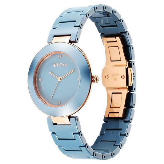 Titan 95189KC05 Blue Dial Ceramic Analog Watch for Women – Blue Ceramic Strap, Quartz Movement