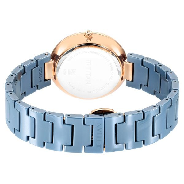 Titan 95189KC05 Blue Dial Ceramic Analog Watch for Women – Blue Ceramic Strap, Quartz Movement