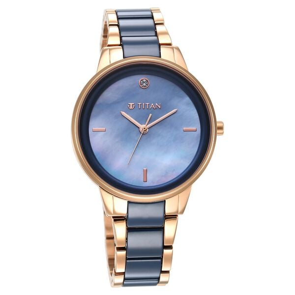 Titan 95213KD03 Purple Ceramics Quartz Analog Blue Dial 41 mm Stainless Steel & Ceramic Bracelet Women Watch