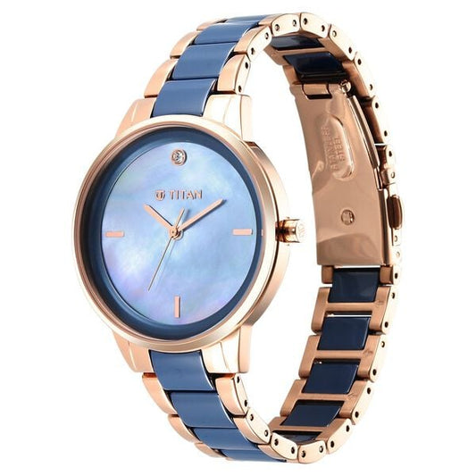 Titan 95213KD03 Purple Ceramics Quartz Analog Blue Dial 41 mm Stainless Steel & Ceramic Bracelet Women Watch
