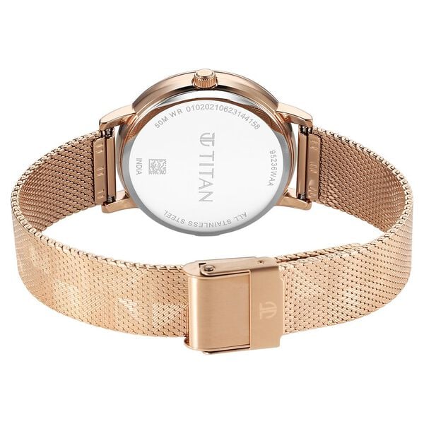 Titan 95236WM01 Purple Style Up Quartz Analog White Dial 34 mm Stainless Steel Case Rose Gold-Tone Stainless Steel Bracelet Women Watch