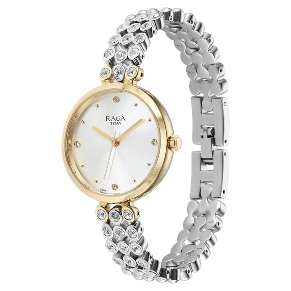 Titan 95262BM01 Women’s Silver-Dial Analog Watch with Silver Metal Strap