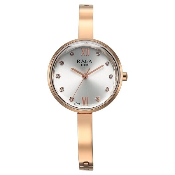 Titan 95271WM02 Women’s Silver-Dial Analog Watch with Rose-Gold Metal Strap
