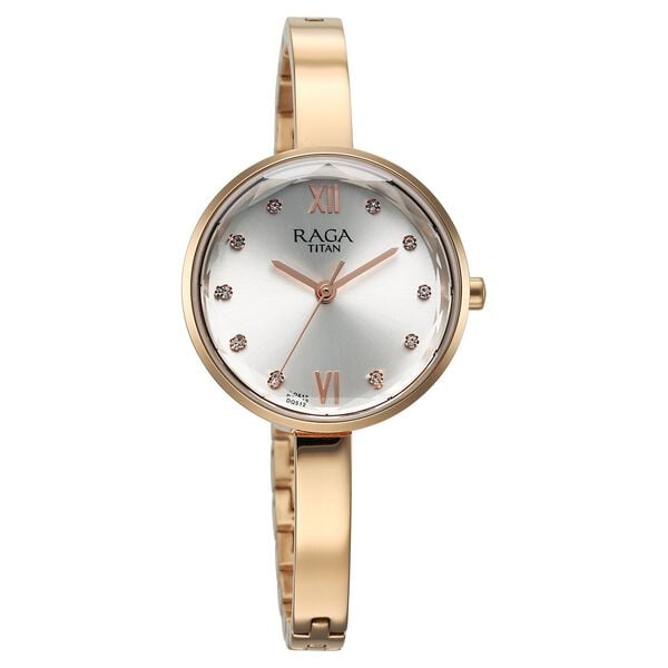 Titan 95271WM02 Women’s Silver-Dial Analog Watch with Rose-Gold Metal Strap