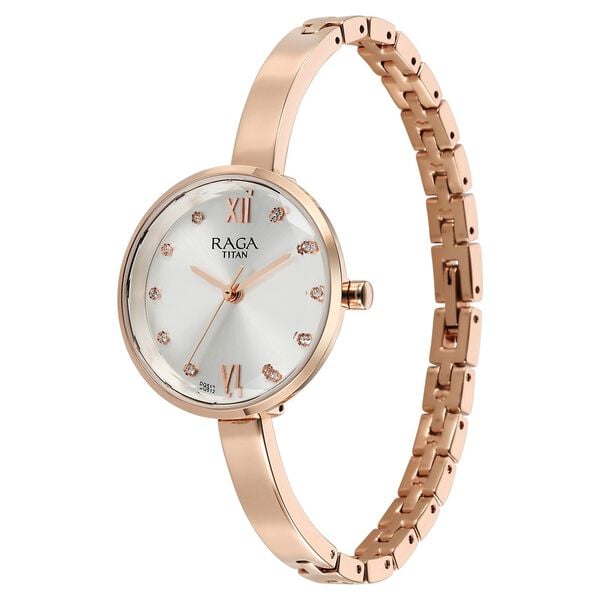 Titan 95271WM02 Women’s Silver-Dial Analog Watch with Rose-Gold Metal Strap