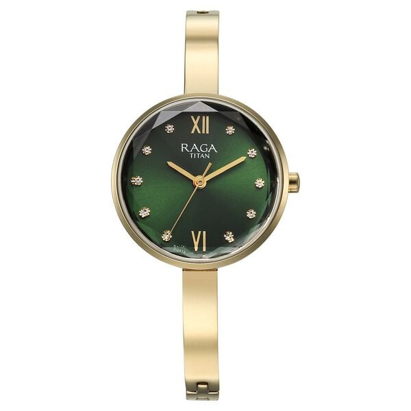 Titan 95271YM01 Women’s Green-Dial Analog Watch with Metal Strap
