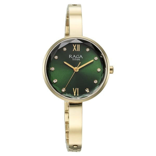 Titan 95271YM01 Women’s Green-Dial Analog Watch with Metal Strap
