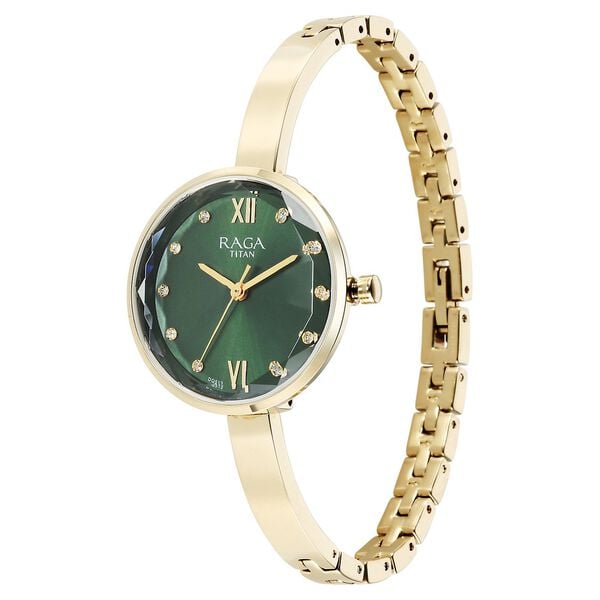 Titan 95271YM01 Women’s Green-Dial Analog Watch with Metal Strap