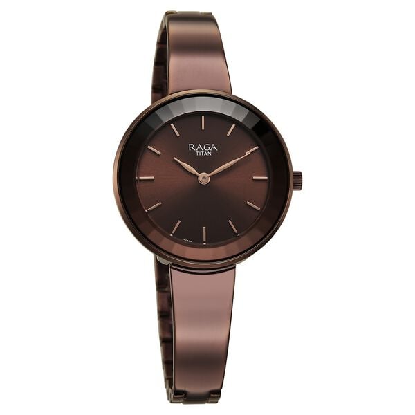 Titan 95276QM01 Brown Dial Analog Watch for Women – Brown Metal Bracelet, Quartz Movement, Mineral Glass, Round Case