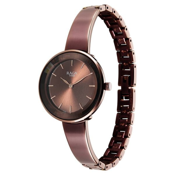 Titan 95276QM01 Brown Dial Analog Watch for Women – Brown Metal Bracelet, Quartz Movement, Mineral Glass, Round Case