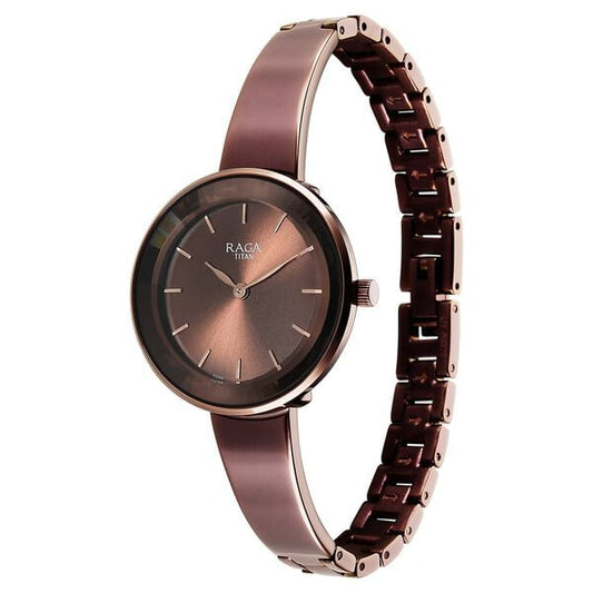 Titan 95276QM01 Brown Dial Analog Watch for Women – Brown Metal Bracelet, Quartz Movement, Mineral Glass, Round Case