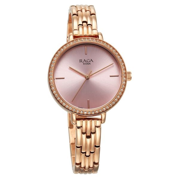 Titan 95286WM01 Women’s Analog Quartz Watch — Pink Dial & Rose Gold Metal Strap