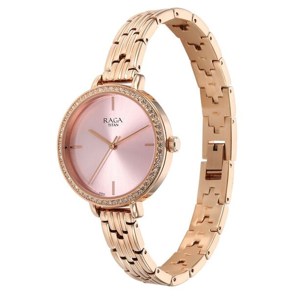 Titan 95286WM01 Women’s Analog Quartz Watch — Pink Dial & Rose Gold Metal Strap