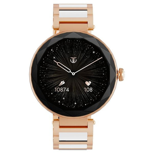 Titan 95293WD02 Elixir Women’s Smartwatch with3.04 cm AMOLED Display, Rose-Gold and White Stainless-Steel Strap
