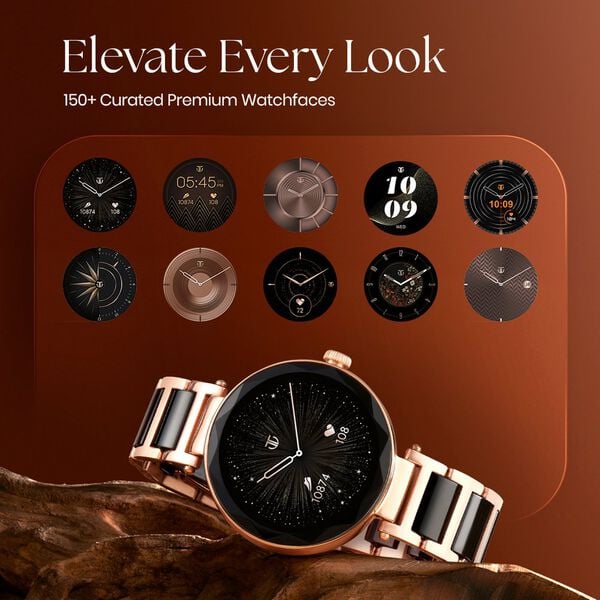 Titan 95293WD02 Elixir Women’s Smartwatch with3.04 cm AMOLED Display, Rose-Gold and White Stainless-Steel Strap