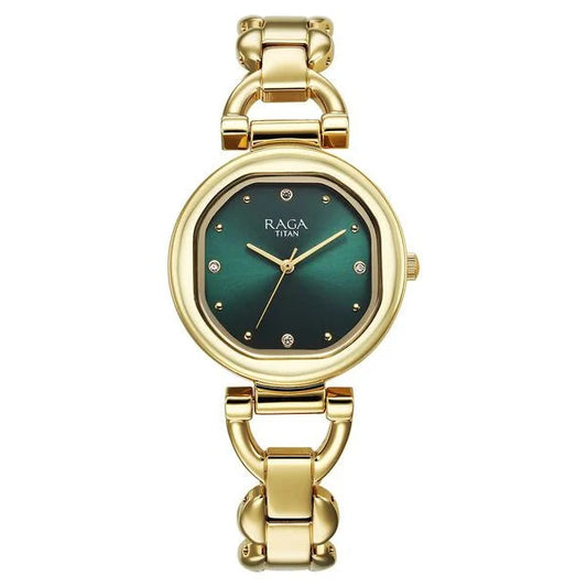Titan 95301YM01 Raga Showstopper 2.0 Green Dial Women's Rose Gold Analog Watch