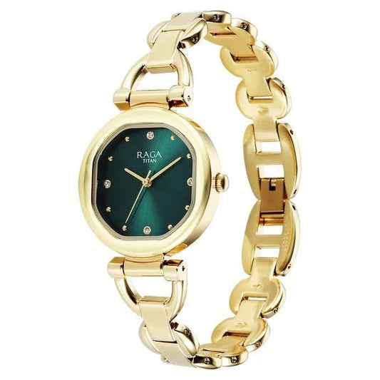 Titan 95301YM01 Raga Showstopper 2.0 Green Dial Women's Rose Gold Analog Watch