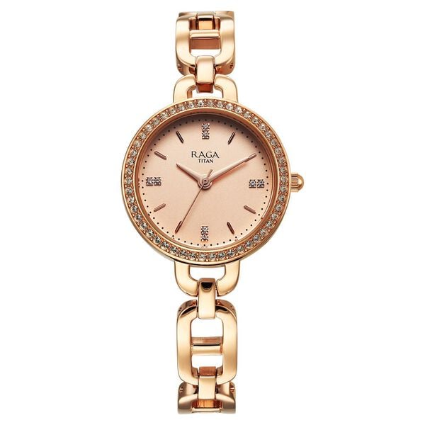 Titan 95305WM01 Quartz Analog Rose Gold Dial Metal Strap Watch For Women