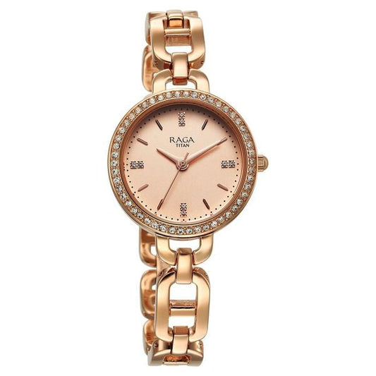 Titan 95305WM01 Quartz Analog Rose Gold Dial Metal Strap Watch For Women