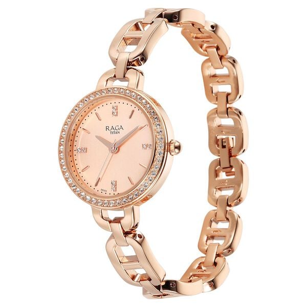 Titan 95305WM01 Quartz Analog Rose Gold Dial Metal Strap Watch For Women