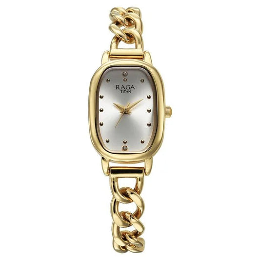 Titan 95309YM01 Raga Showstopper Silver Dial Women's Gold Metal Analog Watch