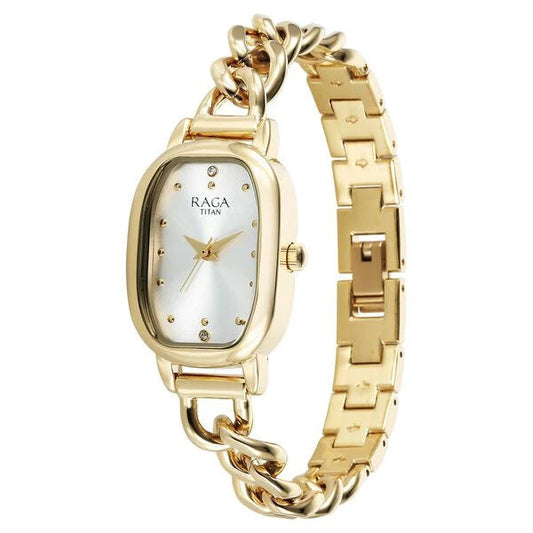 Titan 95309YM01 Raga Showstopper Silver Dial Women's Gold Metal Analog Watch