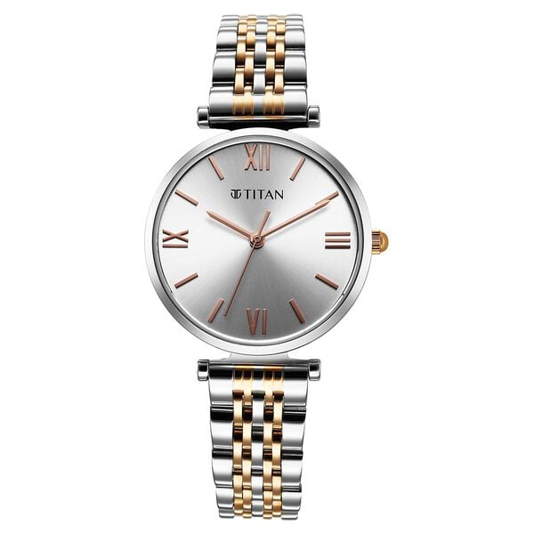 Titan 95313KM01 Women’s Silver-Dial Analog Watch with Two-Tone Metal Bracelet