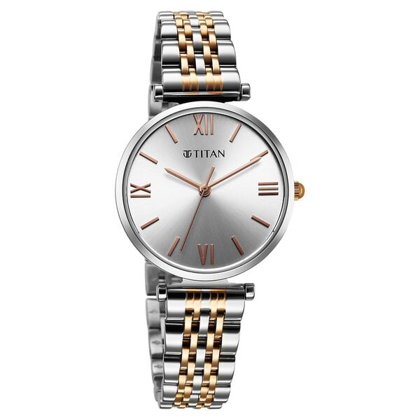 Titan 95313KM01 Women’s Silver-Dial Analog Watch with Two-Tone Metal Bracelet
