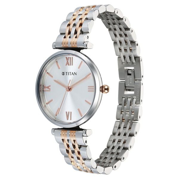 Titan 95313KM01 Women’s Silver-Dial Analog Watch with Two-Tone Metal Bracelet