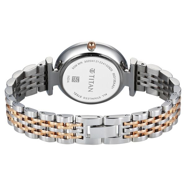 Titan 95313KM01 Women’s Silver-Dial Analog Watch with Two-Tone Metal Bracelet