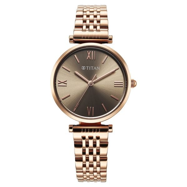 Titan 95313WM01 Women’s Grey-Dial Analog Watch with Rose-Gold Metal Strap