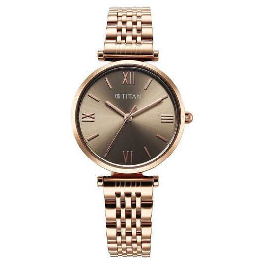 Titan 95313WM01 Women’s Grey-Dial Analog Watch with Rose-Gold Metal Strap