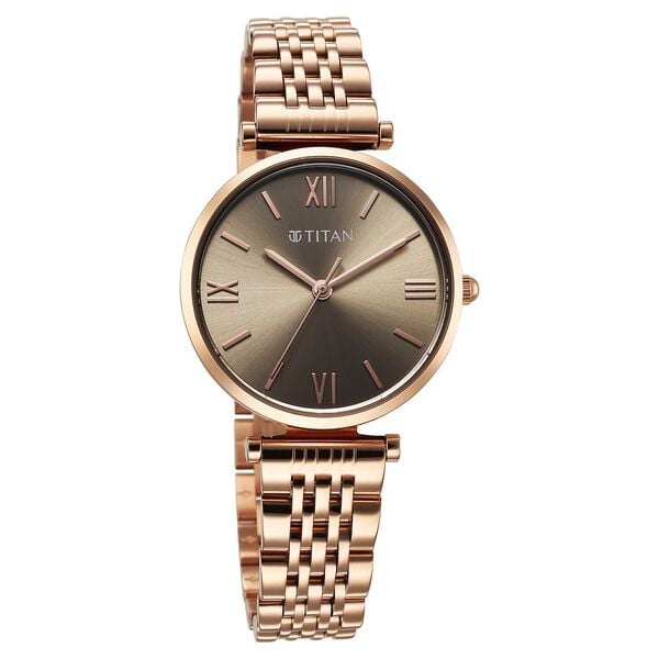 Titan 95313WM01 Women’s Grey-Dial Analog Watch with Rose-Gold Metal Strap