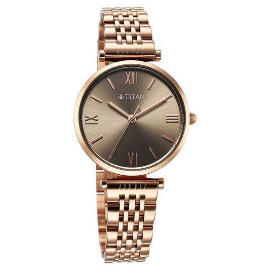 Titan 95313WM01 Women’s Grey-Dial Analog Watch with Rose-Gold Metal Strap