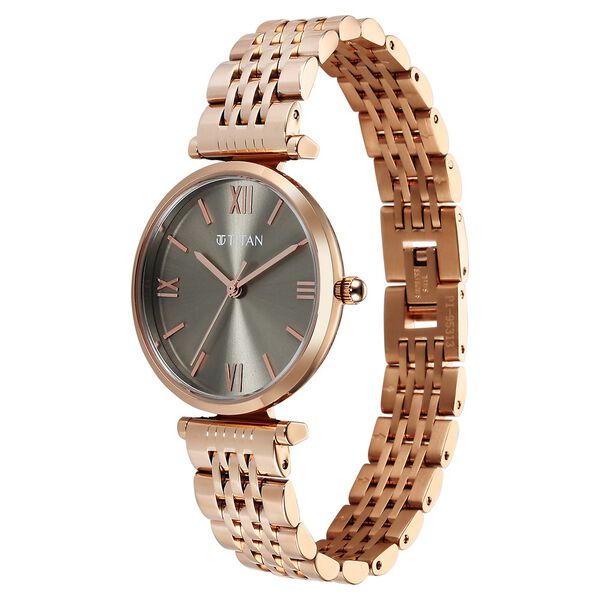 Titan 95313WM01 Women’s Grey-Dial Analog Watch with Rose-Gold Metal Strap