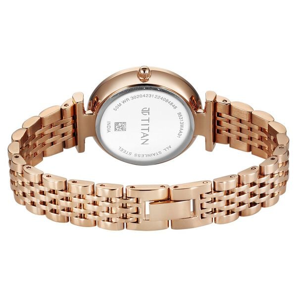Titan 95313WM01 Women’s Grey-Dial Analog Watch with Rose-Gold Metal Strap