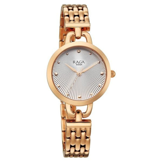 Titan 95349WM01 Raga Showstopper Quartz Analog Silver Dial Rose Gold Metal Strap Women’s Watch