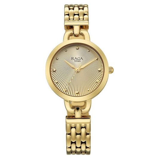 Titan 95349YM01 Raga Showstopper Quartz Analog Silver Dial Golden Metal Strap Women’s Watch