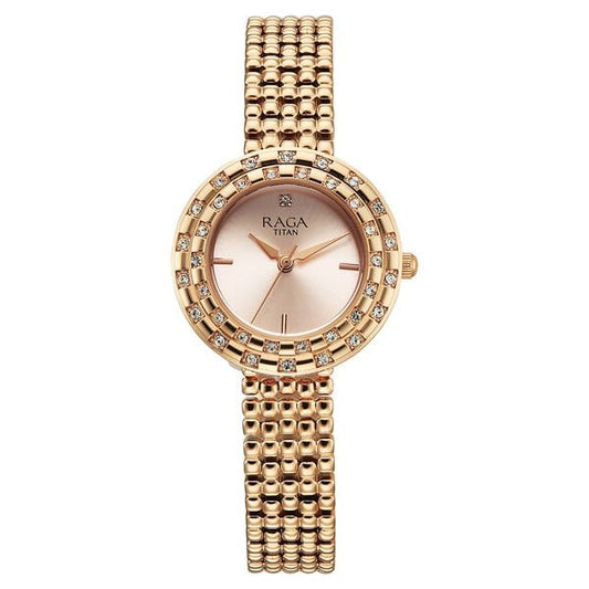 Titan 95350WM01 Quartz Analog Rose Gold Dial Rose Gold Metal Strap Women Watch