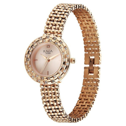 Titan 95350WM01 Quartz Analog Rose Gold Dial Rose Gold Metal Strap Women Watch