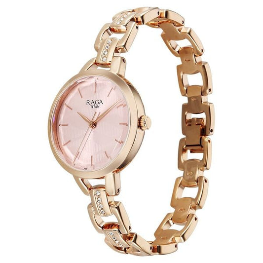 Titan 95352WM01 Raga Showstopper Women’s Quartz Analog Rose Gold Dial Metal Strap Watch