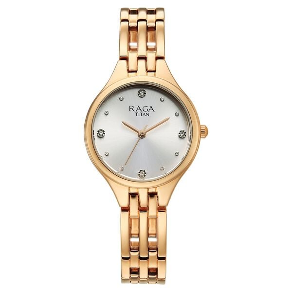 Titan 95356WM01 Raga Showstopper Quartz Analog Silver Dial Rose Gold Metal Strap Women’s Watch