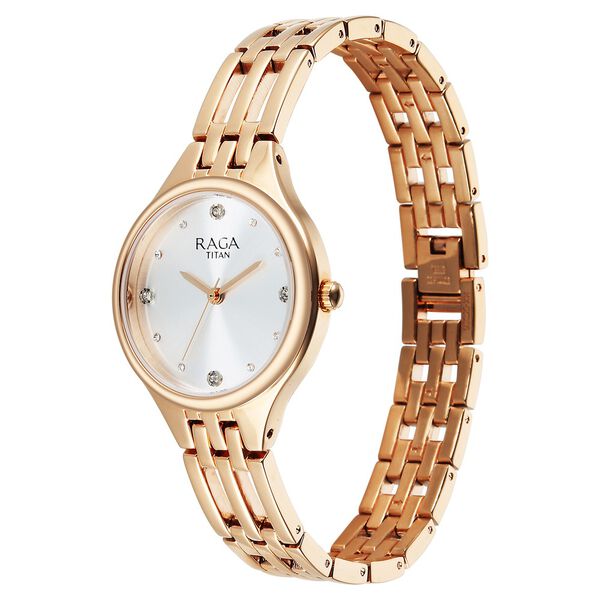 Titan 95356WM01 Raga Showstopper Quartz Analog Silver Dial Rose Gold Metal Strap Women’s Watch