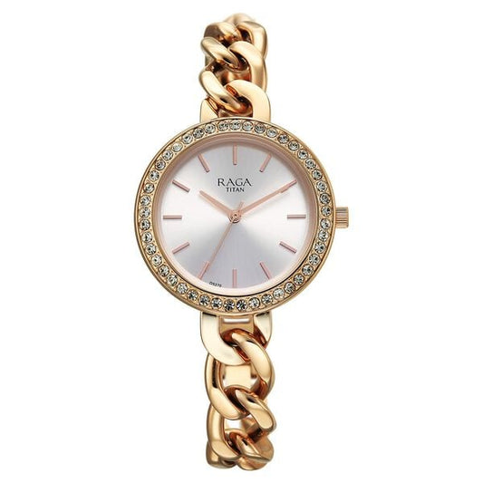 Titan 95361WM01 Women’s Analog Quartz Watch — Silver Dial & Rose Gold Metal Strap