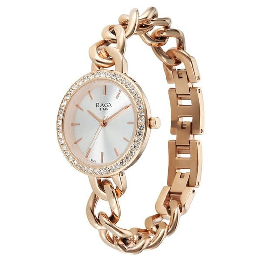 Titan 95361WM01 Women’s Analog Quartz Watch — Silver Dial & Rose Gold Metal Strap