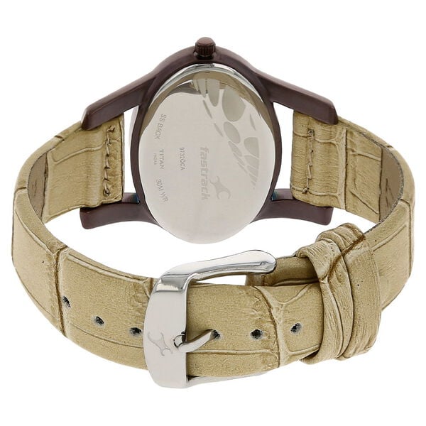 Fastrack 9732QL01 Quartz Analog Women’s Watch | Oval Silver Dial | Beige Leather Strap | Mineral Glass | 24 Months Warranty