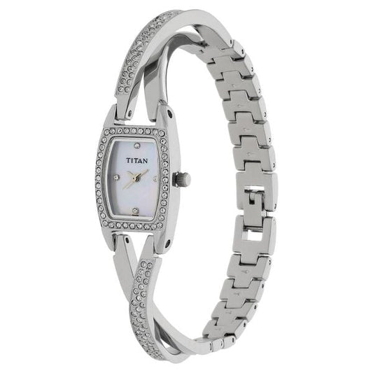 Titan 9851SM01 Women’s Analog Quartz Watch — White Dial & Silver Stainless Steel Strap